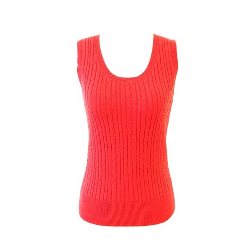 Peachy Orange Cable Knit Sleeveless Top